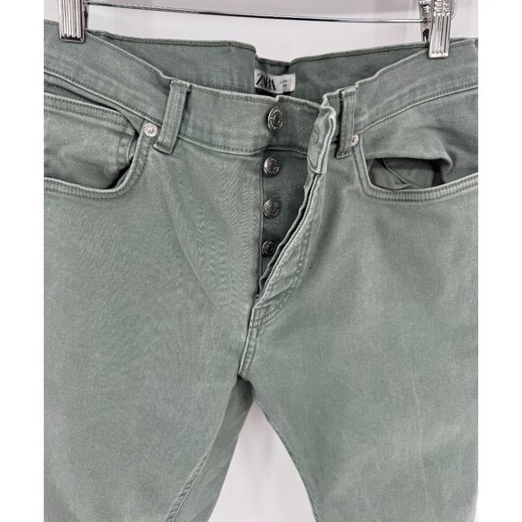 Zara Men's High-Rise Slim Fit Button Fly Green Denim Jeans - Picture 2 of 11